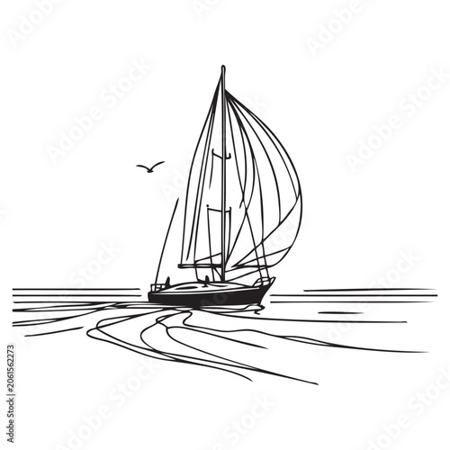 Sea wave one line. Vector drawing.

