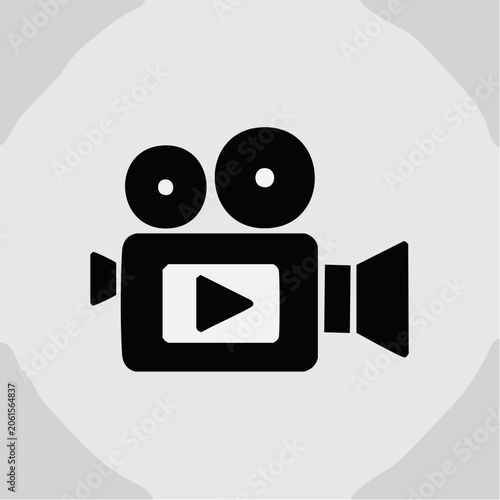 black video camera icon with play button on white background
