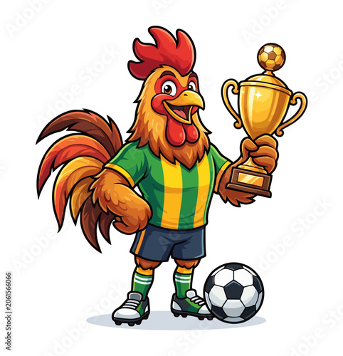 Cute rooster champion soccer mascot illustration