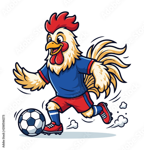 Cute rooster dribbling soccer mascot illustration