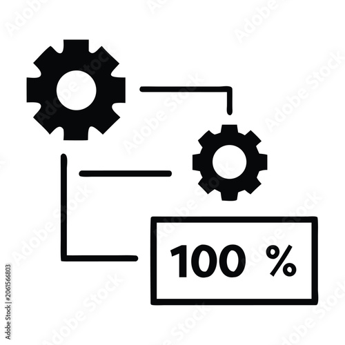 System optimization icon with gears and 100 percent completion box, .