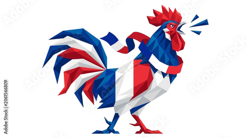 Schilderij op canvas Geometric french gallic rooster emblem in national colors, suitable for frenchthemed designs, branding, logos, and patriotic projects