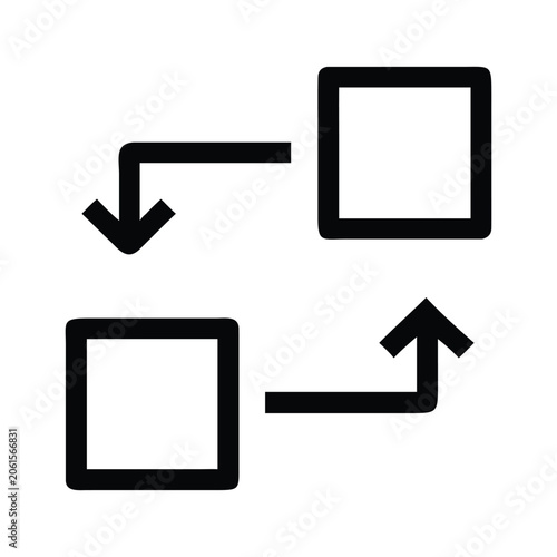 Data exchange icon with two squares and arrows representing flow or transfer, .