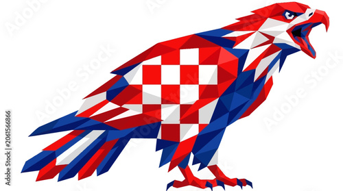 Vászonkép Geometric croatian eagle in red, white, and blue polygon style