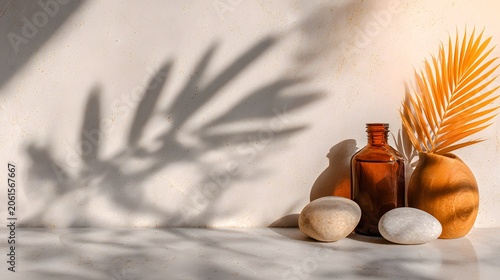 Tranquil still life composition with natural elements in a serene indoor setting