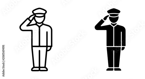 Fotografie Military Salute Icon Set, Soldier Saluting Vector Graphics, Respectful Gesture S