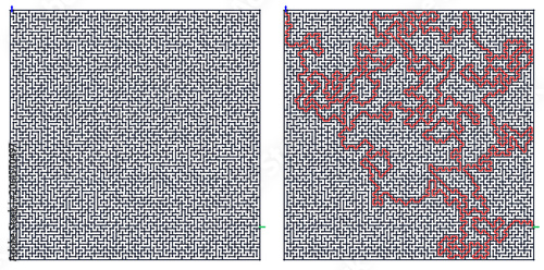 Logic game with labyrints,Maze game,Maze Puzzle foor kids,Labyrinth With Entry And Exit,Maze For Activiity Book,Puzzle Labyrinth, Abstract graphic showing complex patterns in black and red  