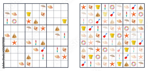 Sudoku game with cute summer icons easy