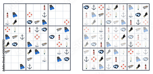 Sudoku worksheet with ocean objects easy
