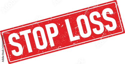 STOP LOSS text in distressed white letters within a red rectangular rubber stamp impression