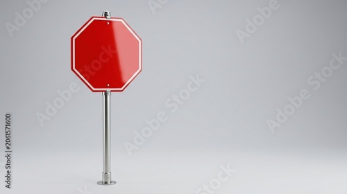Vivid Red Octagonal Stop Sign 3D Render