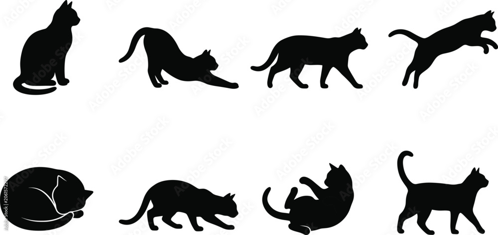 Obraz premium Cat Silhouette Collection with Sitting Walking Playing Sleeping and Jumping PosesCat Silhouette Collection with Sitting Walking Playing Sleeping and Jumping Poses