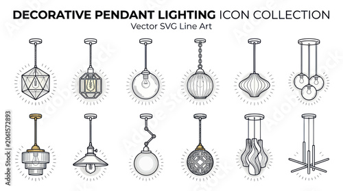 Cuadro en lienzo Decorative Pendant Lighting Icon Collection - Vector SVG Line Art