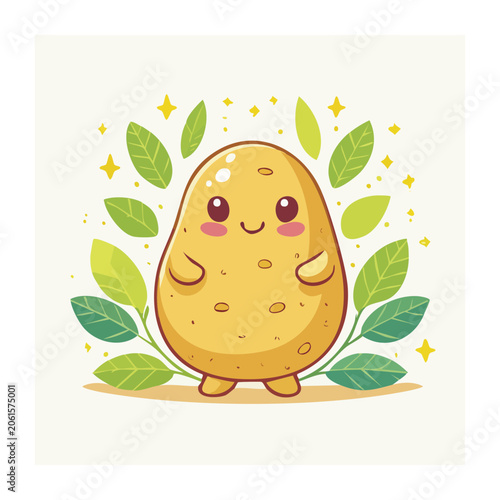 Cartoon sun face with leaves and stars