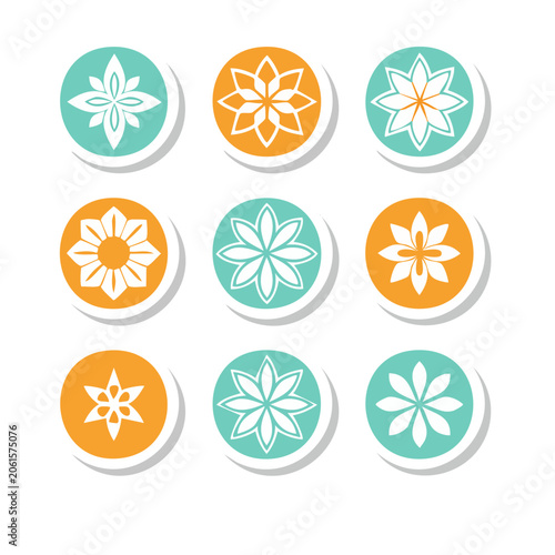 Colorful flat design floral icons set
