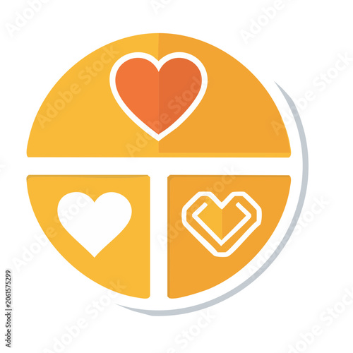 Flat design heart icons in circular arrangement