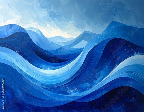 Abstract blue ocean waves flow
