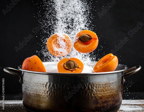 Apricots falling into sugar