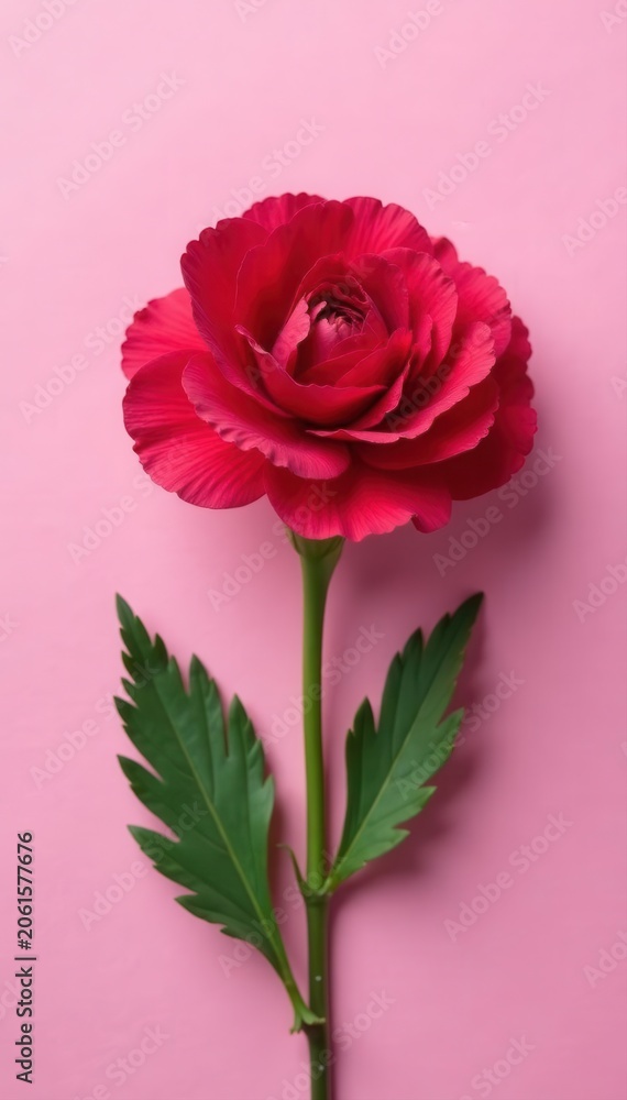 Obraz premium Carnation viewed from above, message card on pink, flat lay, bloom, petals