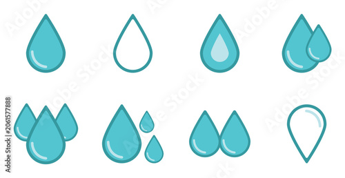 Obraz na plátne Blue water drop icons with outline style and ecosystem, pure water, and weather design