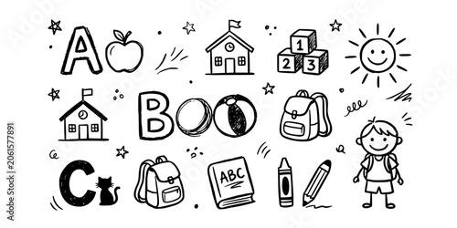 Photos Kindergarten Classroom Doodle Black White-Alphabet Crayon Drawing Early Learn-Ch