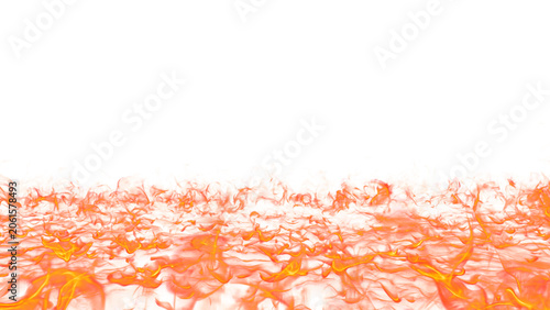 Fotografía Dynamic low fire flame horizontal border, realistic bright hot smoldering coals