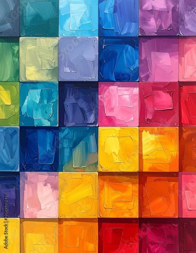 Colorful abstract grid of textured squares