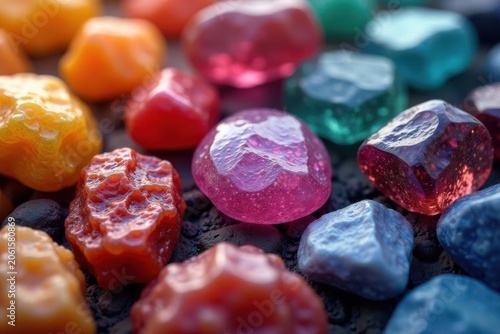 Close-up of various colorful stones, natural texture, background, collection