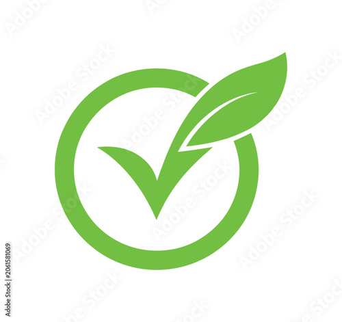 Green Check Mark with Leaf. A symbol of eco-friendly approval or sustainability. clean energy, green initiative, natural certification.