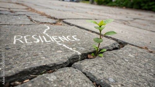Inspirational Growth Symbolizing Resilience Through Nature’s Persistence in Urban Environment with Cracked Pavement