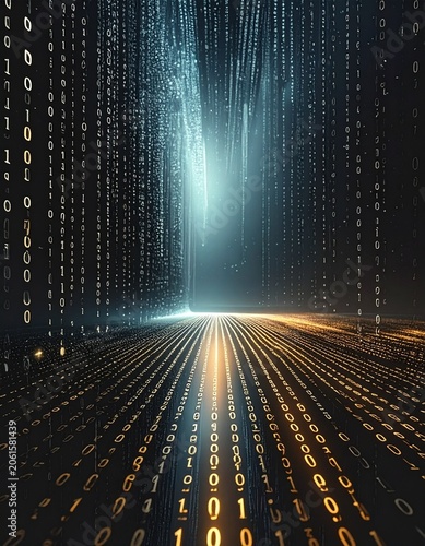 Digital stream of glowing data