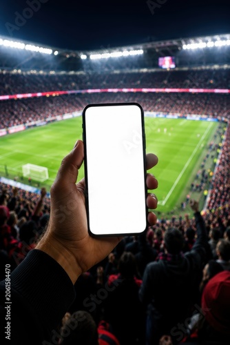 Hand Holding Smartphone in Stadium During a Live Sporting Event