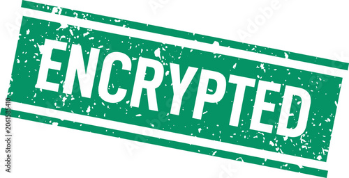 Encrypted stamp graphic data security confidentiality and privacy concept in green ink