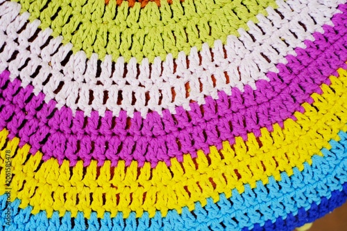 Schilderij op canvas Handmade crochet with vivid colors and textured rows