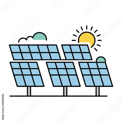 Solar Panels With Sun And Clouds Illustration solar energy