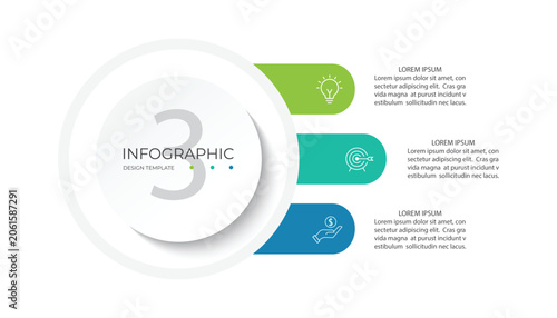Modern infographic template. Creative circle element design with marketing icons. Business concept with 3 options, steps, sections.