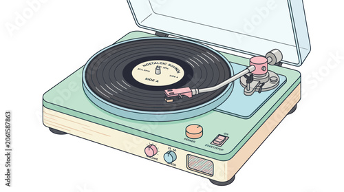 Tableau sur toile Retro Turntable Record Player Playing Vinyl, Vintage Music Device