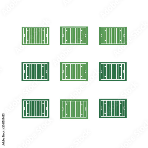 American football stadium and sports arena icon set with multi-angle structural layouts in blue flat vector style isolated on white background
