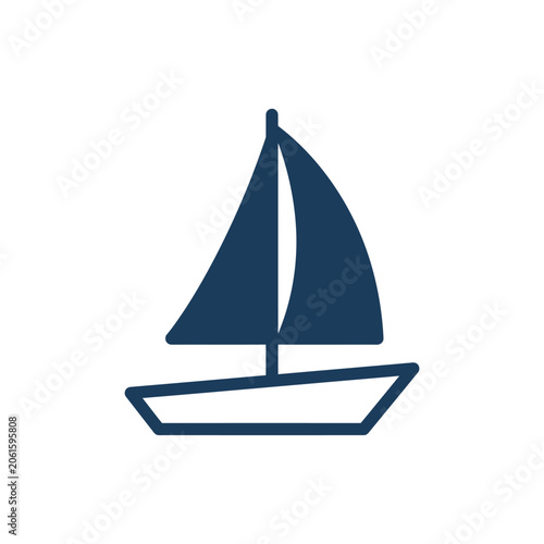 Dark blue sailboat silhouette on white background.
