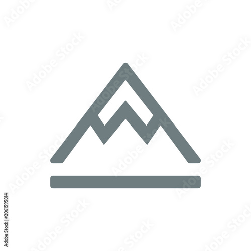 Minimalist grey mountain peak icon with horizontal base