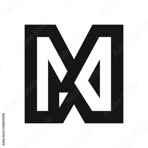 Abstract geometric black and white monogram letter M.
