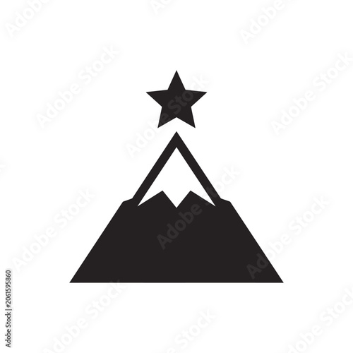 Black mountain silhouette with star at the peak.