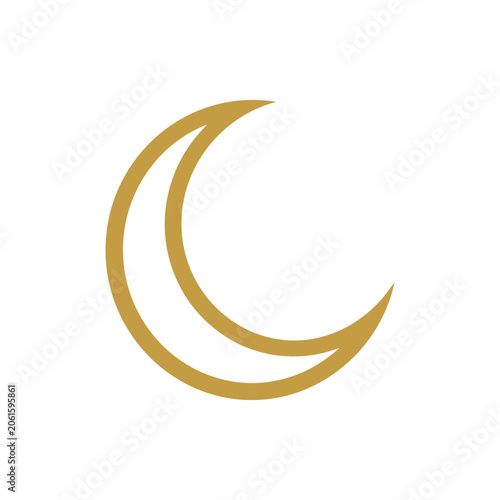 Gold crescent moon outline icon on white background.