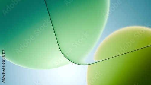 Quadro su tela Abstract 3D geometric design with smooth green and lime spheres on a soft blue background