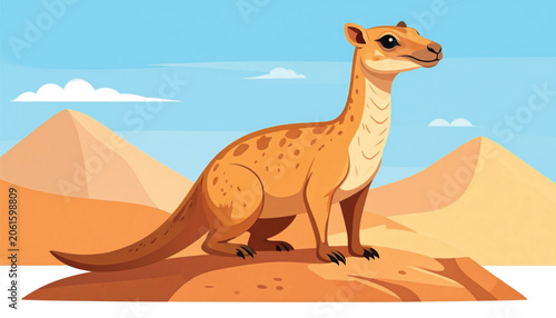 Cartoon kangaroo standing on rock formation.
