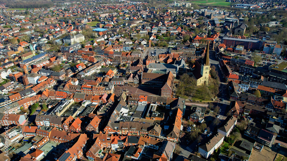 Obraz premium Aerial view around the old town of the city Dülmen in Germany on a sunny late winter morning
