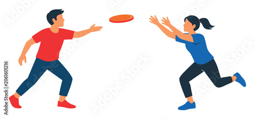 Man playing a game of frisbee with a woman outdoors, enjoying some leisure time together