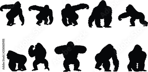 Konstfotografi Silhouette gorilla poses collection showing dynamic primate movements and animal