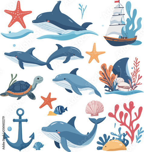 Marine Animals and Ocean Life Vector Collection