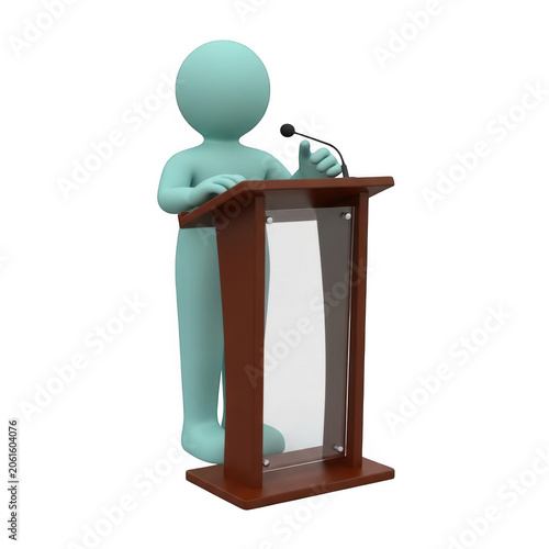3d cartoon person speaking at a podium